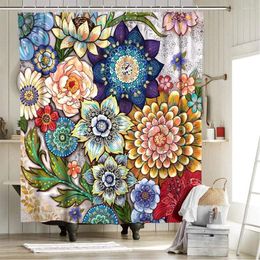 Shower Curtains Colorful Bohemian Style Flowers Plants Curtain Waterproof Bathroom Bath With 12 Hook