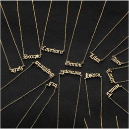 Pendant Necklaces 12 Constellation Jewelry Stainless Steel Zodiac Letter Necklace Virgo Leo Taurus Gemini Cancer Old English Collar Dr Dhsav