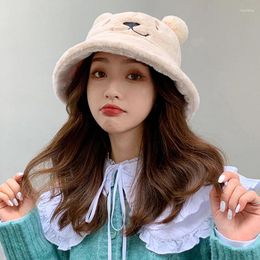 Berets Fisherman's Hat Children Korean Version Of The Tide Bear Sweet And Cute Lamb Wool Fleece Thickened Warm Ears Pot