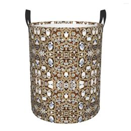 Laundry Bags Jewelry Gemstone Silver Crystal Basket Foldable Glitter Rhinestones Diamonds Clothes Toy Hamper Storage Bin For Nursery