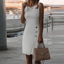 Elegant Casual Wear Outlet O Neck Sleeveless White Yellow Red Black Womens Midi Dress Fashion Solid Summer Collar Tight Office 240408