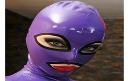 100 Pure Latex Hood open Eyes and Mouth for Beautiful Girl Purple Rubber Fetish Mask Cosplay Party Wear Costume4148774