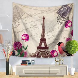 Tapestries Home Decorative Wall Hanging Carpet Tapestry Rectangle Bedspread Famous Building Europe Scenic Eiffel Tower Pattern GT1246