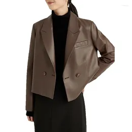 Women's Leather Jacket For Spring Genuine Pure Sheepskin In Chocolate Colour Suit