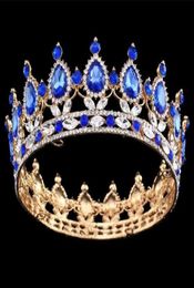 Baroque Big Crown Pageant Full Circle Tiara Clear Austrian emerald Rhinestones King Queen Crown Wedding Bridal Crown Costume Party8455926