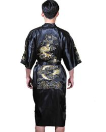 Shanghai Storey Chinese men039s Satin Polyester Embroidery Robe Kimono Nightgown Dragon Sleepwear M L XL XXL 3XL6375904