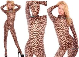 Sexy Leopard Print Bodysuit Yoga Costumes Back Zipper Unisex Lycra Spandex Catsuit Costume Full Outfit Halloween Party Fancy Dress8844517