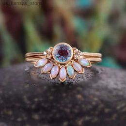 Cluster Rings Luxury Female Crystal Opal Flower One Ring Big Yellow Gold Color Wedding Rings for Women Vintage Bride Square Engagement Ring240408