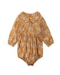 024 Months Baby Girls Clothes Yellow Ruffles Baby Bodysuit Jumpsuit Floral Print Clothes Girls Outfits Drop7008563