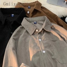Men's Casual Shirts Spring Autumn Retro Corduroy Long Sleeve Fashion Loose High Street Solid Men Top Shirt Male Clothes