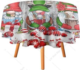 Table Cloth Gnomes Round Tablecloth Farmhouse Merry Christmas Cute Red Xmas Ball Snowflake Gnome Cover For Home Dining Room Decoration