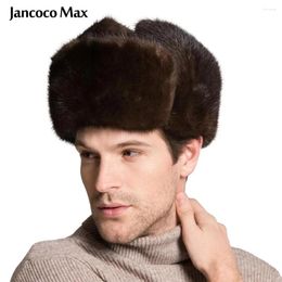 Berets Fur Hats For Men Genuine Mink Real With Sheepskin Leather Winter Warm Casual Style Caps S3074