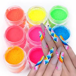 Dresses 9 Box Neon Nail Powder Fluorescent Iridescent Pigments Dust Decoration Set Diy Gradient Color Design for Uv Gel Nail Polish Kit