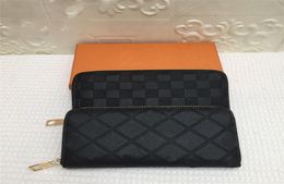 Fashion Men Women PU leather Wallets coffee black grid wallet female clutch purse ladies classic single zipper long purse3038665