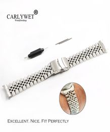 CARLYWET 22mm Hollow Curved End Solid Screw Links Stainless Steel Silver Watch Band VINE Jubilee Bracelet Double Push Clasp1651175