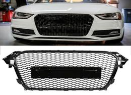 For RS4 Style Front Sport Hex Mesh Honeycomb Hood Grill Gloss Black for Audi A4S4 B85 2013 2014 2015 2016 accessories5682727