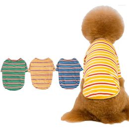 Dog Apparel Candy Color Stripes Pet Clothes Spring Summer T Shirt For Small Dogs High Elasticity Short Sleeve Cat Overalls Products