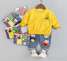 Baby 2019 new spring and autumn baby children039s clothes cartoon round collar long sleeve jeans twopiece suit selling ne2531614