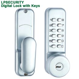 Lock Mechanical digital code door lock with key pushbutton garden office security lock waterproof keypad Home entrance door lock