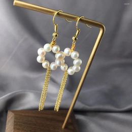 Dangle Earrings Real White Freshwater Pearl Flower Tassel Drop Statement Women Fashion