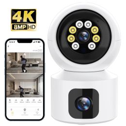 Lens 4k 8mp Wifi Camera Dual Screen Baby Monitor Home Secuiry Camera Ai Human Detection Color Night Vision Cctv Video Surveillance