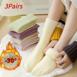 3Pairs Women Thicken Warm Wool Socks Winter Boot Solid Colour Fluffy Mid Tube Female Comfortable Home Sleep Soft Floor Sock 240408