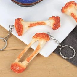 Keychains Funny Imitation Food Keychain Chicken Leg Bone Pendant Simulation Keyring PVC Creative Model