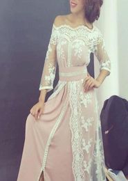 New Oriental Kaftan Moroccan Caftan Lace Chiffon Offshoulder Prom Dresses with Sleeves Custom Make evening dress Arabic Occasion 3998503