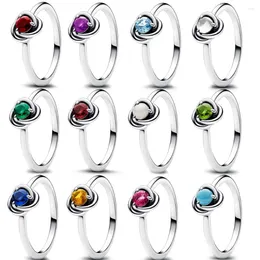 Cluster Rings 925 Sterling Silver Diamond Ring 12 Colour Birthstone Eternity Circle For Original Women Girls Jewellery Birthday Gift