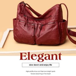 Shoulder Bags Vintage Women Soft PU Leather Solid Colour Crossbody Messenger Bag Casual Ladies Multi Pockets Large Capacity Handbags