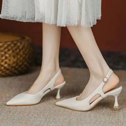 Women Pumps Pointed Toe Sandals Slip on High Heels Sandal Black Sexy Slingbacks Office Lady Shoes Wedding Summer 1422 240326