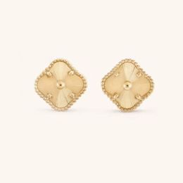 Stud Earrings Designer for Women Sterling Sier Needle 15MM Wide Mother of Pearl Onyx 4 Four Leaf Clover Earring Gold Jewellery Woman Girls Party Daily Outfit