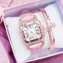 Wristwatches Women Starry Sky Watch Luxury Rose Gold Watches Casual Leather Band Quartz Wristwatch Bracelet Set Female Clock Zegarek Damski