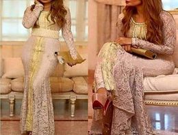 Moroccan Caftan Full Lace Long Sleeve Evening Formal Dresses 2019 custom Make Gold Embroidery Kaftan Dubai Abaya Arabic Occasion P1287327