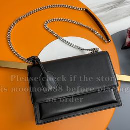 12A Yeni Ayna Kalite Tasarımcısı Orta Zincir Kutu Çantası 22cm Crossbody Sunset Omuz Çantaları Kadın Lüksler Orijinal Deri Çantalar Siyah Lady Messenger Çanta