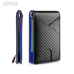 Money Clips DIENQI Carbon Fibre Rfid Men Money Clip Slim Thin Card Holder Money Bag Luxury Male Small Short Bifold Coin 240408