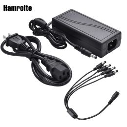 Accessories Hamrolte Converter Adapter AC 100240V to DC 12V 5A Power Supply Adapter With 1 to 4 Power Splitter For Security Camera System