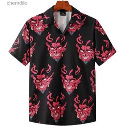 Men's Casual Shirts Summer mens Hawaiian casual collar shirt short sleeved button skeleton devil print beach flower fashion retro clothing XS-5XL yq240408