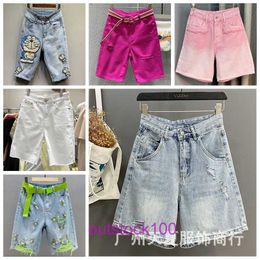 Fashion Mens Jeans shorts Designer Denim Capris 2024 Summer Korean Edition High Waist and Perforated Ragged Elastic Shorts Womens Have Original Logo