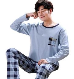 Spring And Autumn Mens Pyjamas Cotton Pyjamas Longsleeve Casual Men Pyjama Set Plus Size L4XL Sleepwear 2109188333870