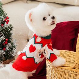 Dog Apparel Christmas Year Type Luxury Printed Handmade Knitted Pet Clothing Fleece Warm Autumn And Winter Knit Sweater Clothes