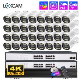 System LOXCAM 32CH 4K CCTV Security Camera System 8MP POE NVR Kit 4K Two Way Audio Outdoor full Colour Night Video Surveillance Camera