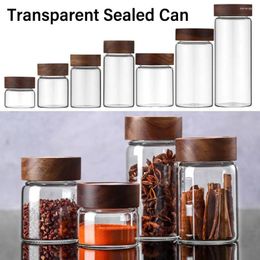 Storage Bottles Borosilicate Transparent Containers Acacia Wood Miscellaneous Grain With Lids Sealed Can Pots Spice Jars Split Bottle