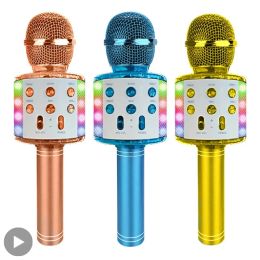 Microphones Karaoke Microphone Wireless Bluetooth Condenser For Phone Singing Children Home System Machine Cell Mobile Mic Micro RGB Mixer