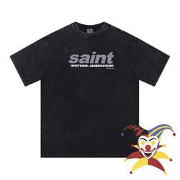 Men's T-Shirts Saint Tee Men Women Vintage Grey Saint Michael T-shirt Oversize Short Sleeve J240402