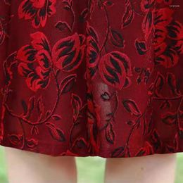 Casual Dresses Loose Mid-length Dress V Neck Women Floral Printed Midi For Middle-aged A-line Knee Length Ladies