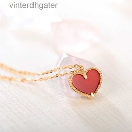 High version Original 1to1 Brand Necklace Red Agate Love Necklace Womens Heart shaped Pendant Korean Edition Elegant and Mini Designer High Quality Choker Necklace