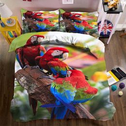 Bedding Sets WOSTAR Two Parrots Set 3D Animal Print Duvet Cover Bedroom Bed Linens Luxury Double Quilt Bedclothes King Size