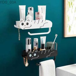 Other Home Decor Kawaii Cat Bathroom Shelf Organiser No Punched Storage Rack with Hooks Shampoo Shower Accessories yq240408