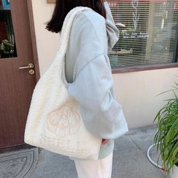 School Bags Japanese Cute Girl Plush Tank Top Autumn And Winter Sweet Student Embroidery One Shoulder Tote Bag